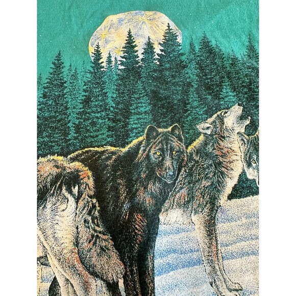 Vintage 1991 Aspen Colorado Wolf Pack T-Shirt Cal Cru Habitat Wildlife AOP Large - Picture 6 of 11